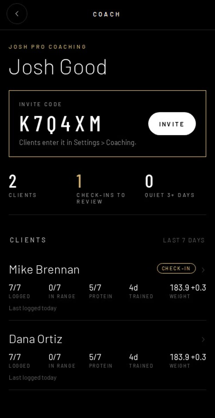 Coach dashboard